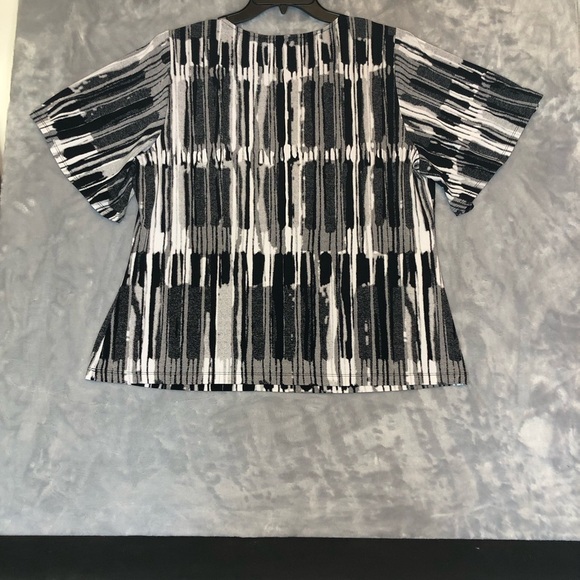Worthington Short Sleeve Blouse with Cowl Neck Black/White/Grey 1X - Picture 7 of 8